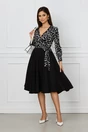 Rochie office din stofa neagra cu imprimeu alb la bust