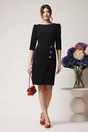 Rochie office din stofa neagra cu nasturi pe fusta
