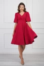 Rochie office rosu zmeura cu maneci bufante