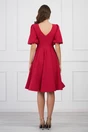 Rochie office rosu zmeura cu maneci bufante