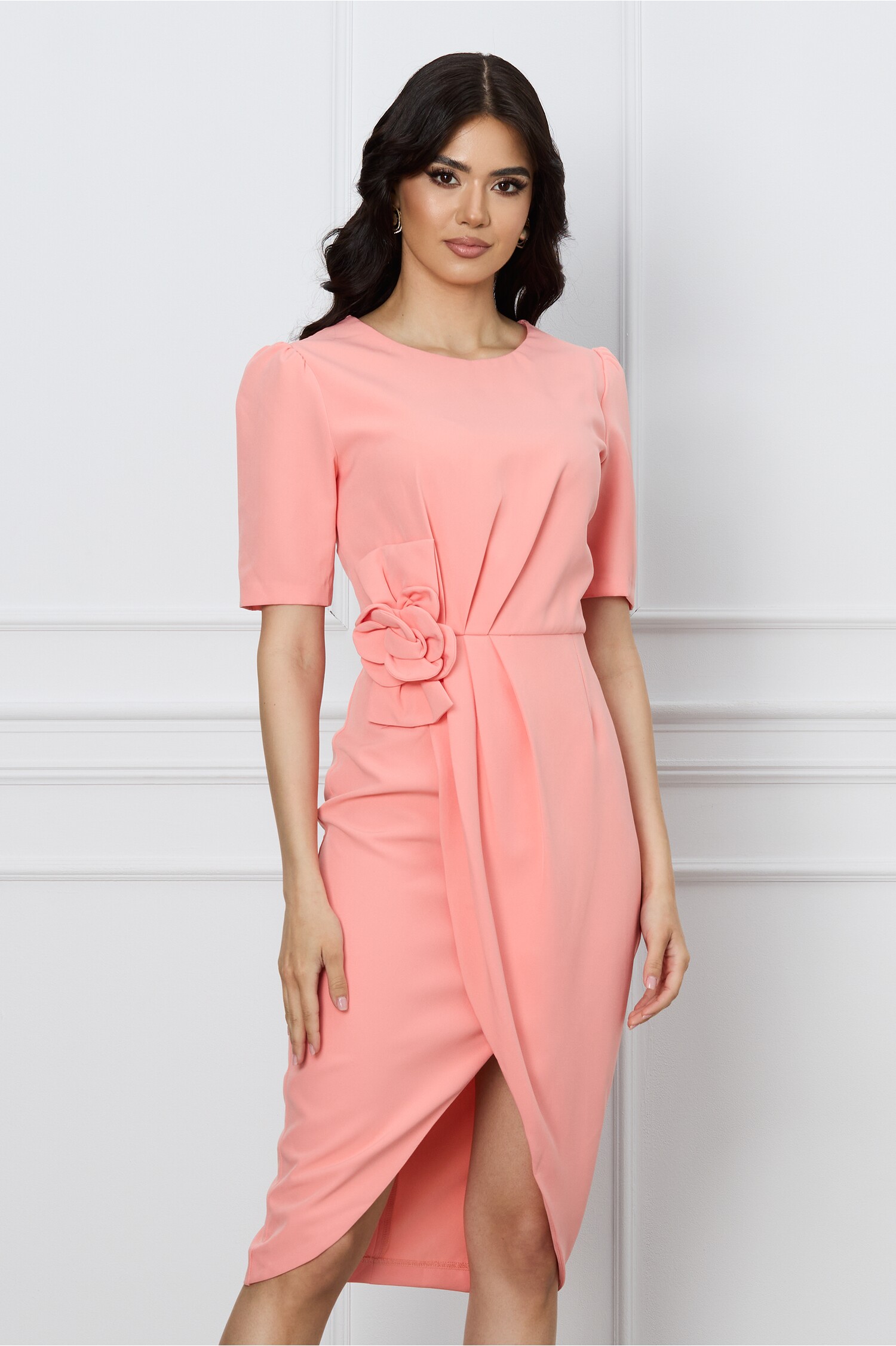 Rochie office somon cu floare 3D in talie