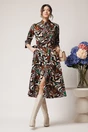 Rochie office din stofa tip camasa maro cu zebra print si cordon in talie