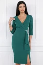 Rochie office verde cu accesoriu si peplum in talie