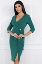 Rochie office verde cu accesoriu si peplum in talie