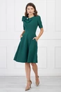 Rochie office din stofa verde cu funda maxi pe bust