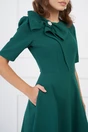 Rochie office din stofa verde cu funda maxi pe bust
