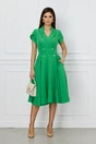 Rochie office verde cu nasturi si cordon decorativ in talie