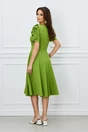 Rochie office verde fistic clos cu trandafiri la maneci