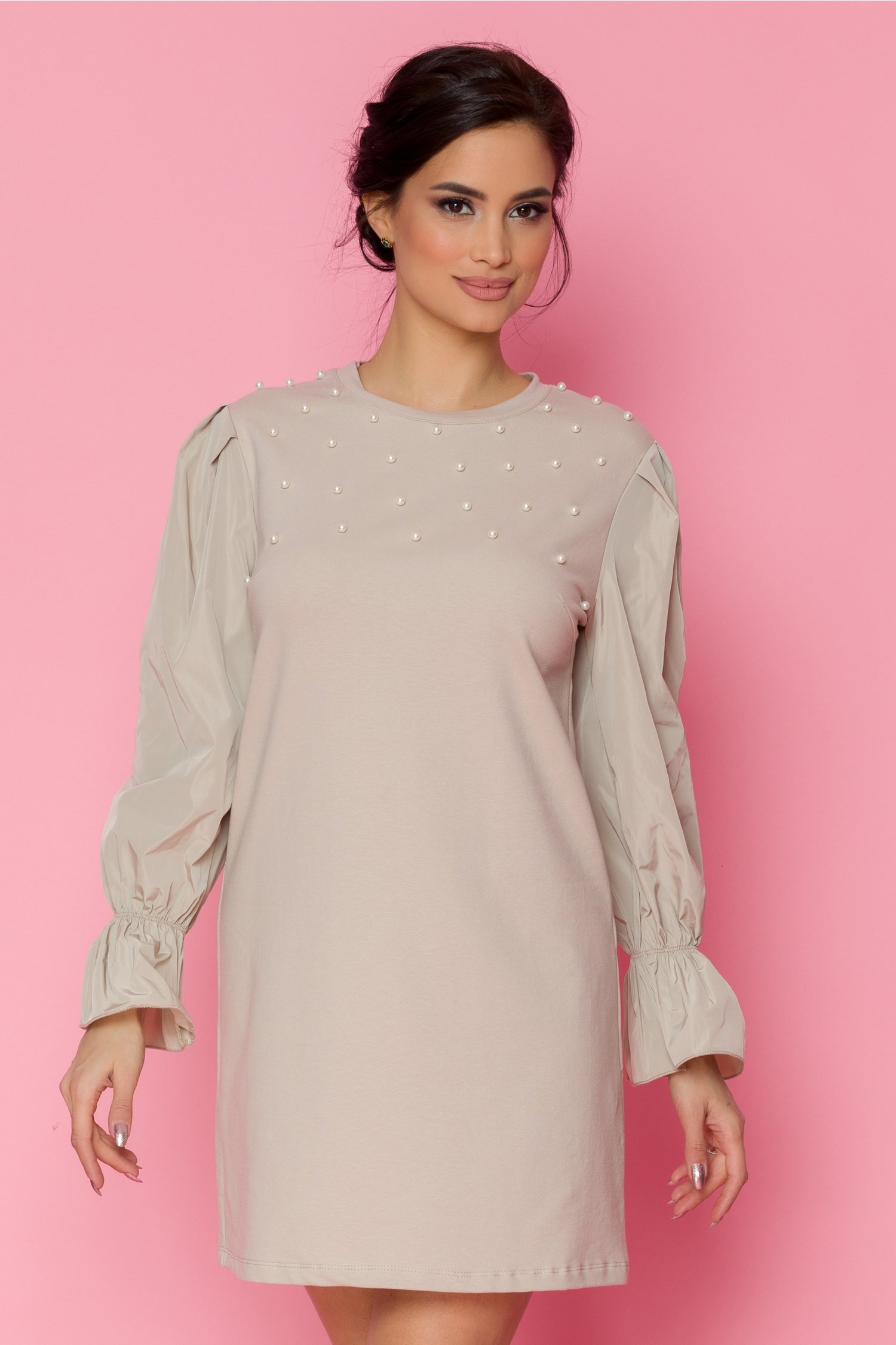 Rochie pamy bej pudrat cu perlute