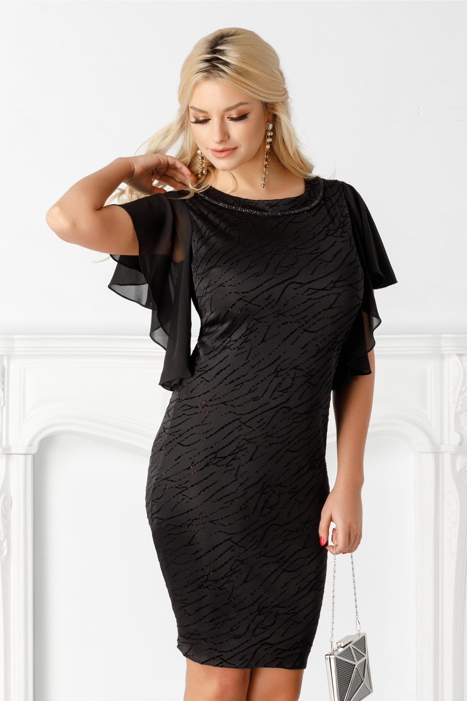 Rochie Petra neagra cu insertii din catifea si sclipici