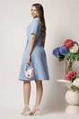 Rochie office din stofa bleu cu croi petrecut si nasturi in talie
