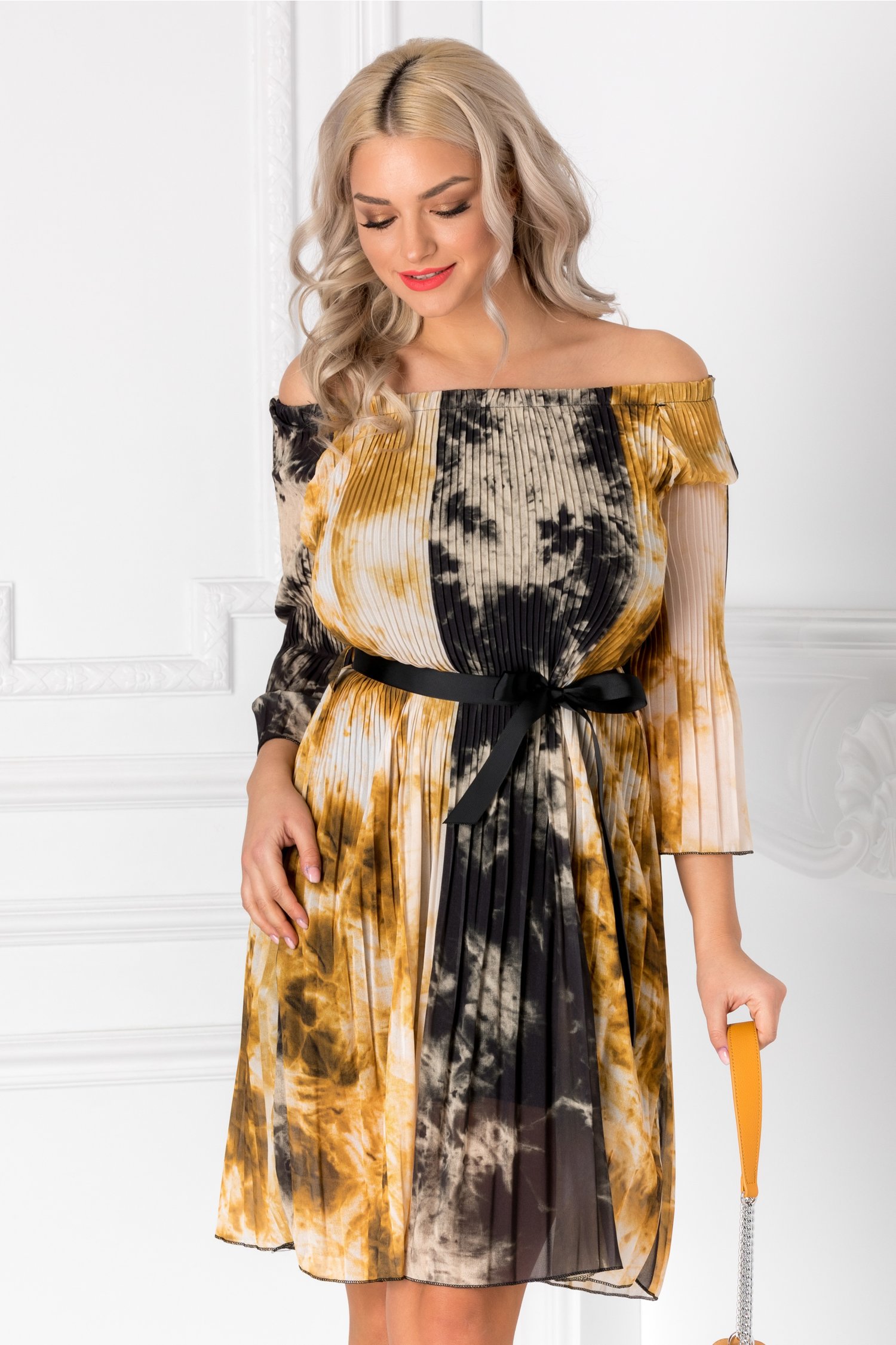 Rochie Rachelle plisata cu imprimeu in degrade