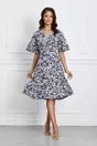 Rochie Raisa bleumarin cu flori albe si bleu