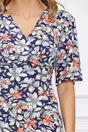 Rochie Raisa bleumarin cu flori albe si orange