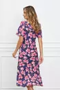 Rochie Raisa bleumarin cu imprimeu floral roz si volanase