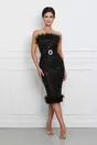 Rochie Ramona neagra din paiete cu pene si curea in ralie