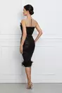 Rochie Ramona neagra din paiete cu pene si curea in ralie