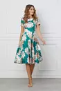 Rochie Ramona verde cu imprimeuri bej si guler rotund