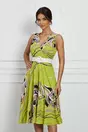 Rochie Rona verde lime cu imprimeu lila si bej