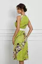 Rochie Rona verde lime cu imprimeu lila si bej