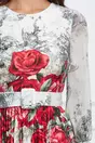 Rochie Roxana ivory cu trandafiri rosii si curea in talie
