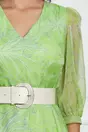 Rochie Roxana verde lime cu imprimeuri florale si curea in talie
