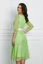 Rochie Roxana verde lime cu imprimeuri florale si curea in talie