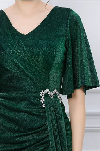 Rochie Roxi lunga din lurex verde cu accesoriu in talie