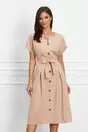 Rochie Sabrina bej cu nasturi decorativi