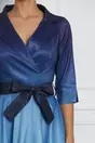 Rochie Sabrina bleu-bleumarin in degrade cu rever si cordon in talie
