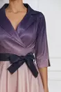 Rochie Sabrina roz-mov in degrade cu rever si cordon in talie