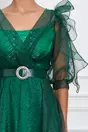 Rochie Samara verde din organza cu strasuri si curea in talie