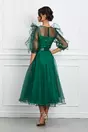 Rochie Samara verde din organza cu strasuri si curea in talie