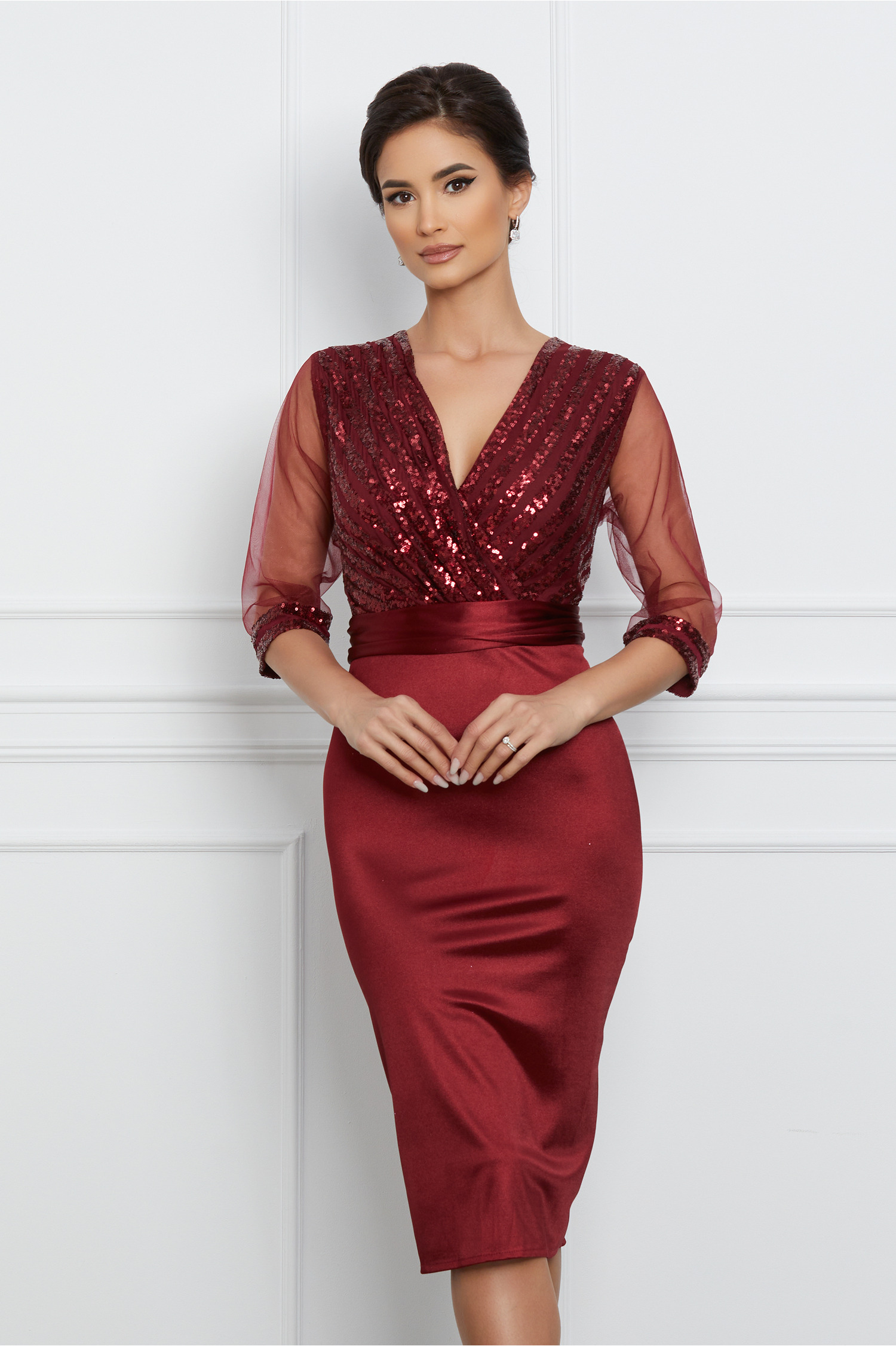 Rochie bordo cu paiete la bust - Rochii-Dama.ro