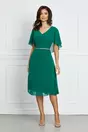 Rochie Samira verde cu volane pe bust si strasuri pe talie
