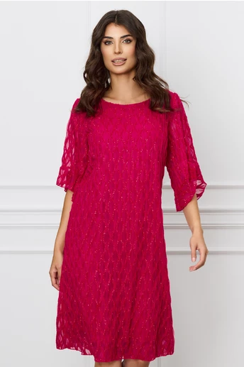 Rochie Sandi fucsia cu model in relief si fir lurex