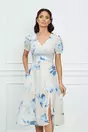 Rochie Sandra bej cu imprimeu bleu