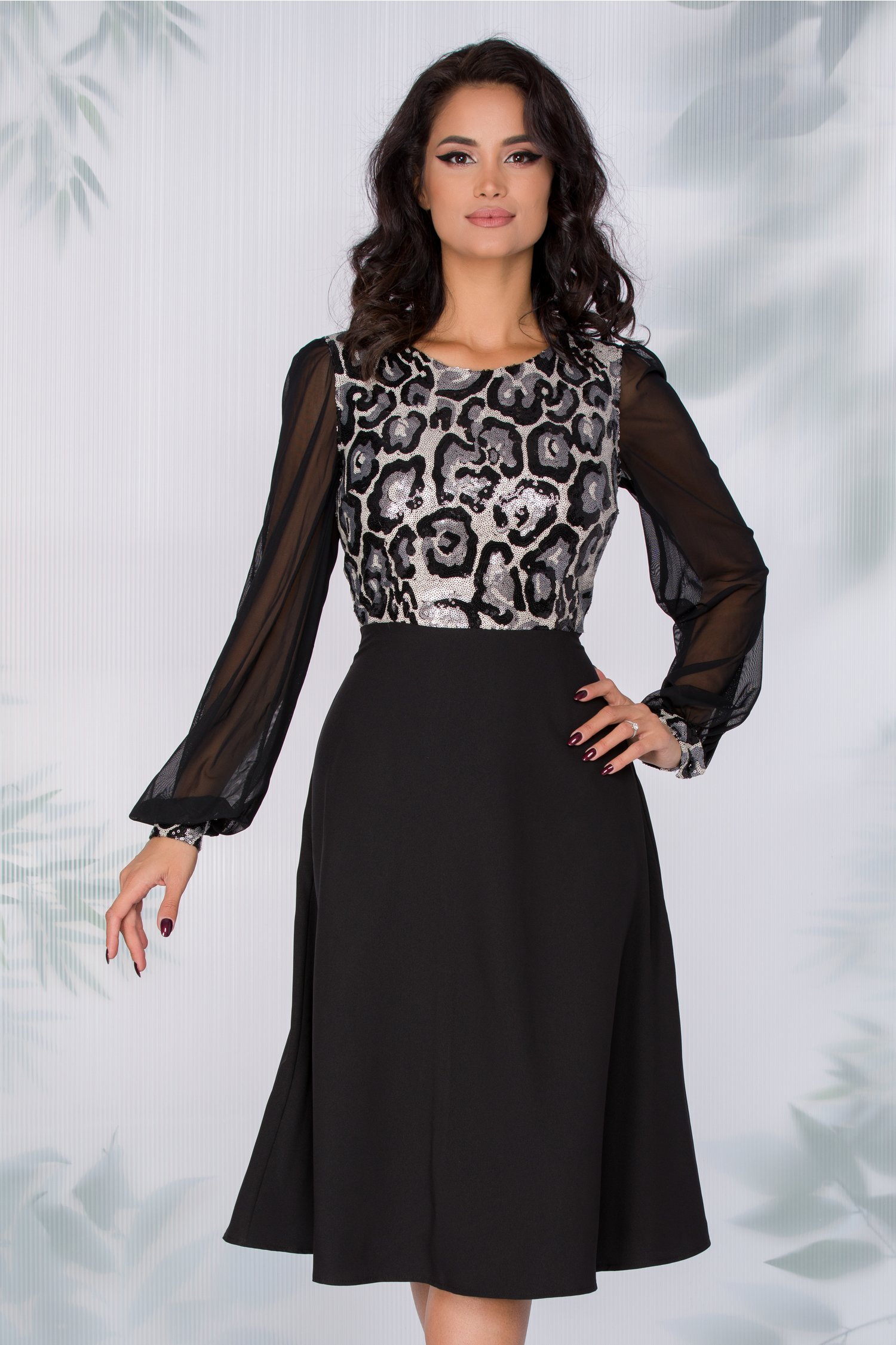 Rochie Sandra neagra cu imprimeu paietat