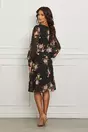 Rochie Sanziana neagra cu imprimeu roz si volan la bust