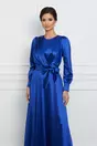 Rochie Sara lunga albastra cu cordon in talie