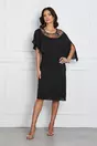 Rochie Sara neagra cu volan si broderie florala pe bust