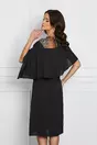 Rochie Sara neagra cu volan si broderie florala pe bust
