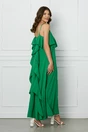 Rochie Sara verde lunga cu volane