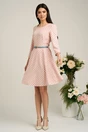 Rochie scurta roz cu buline gri si curea in talie