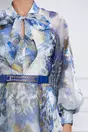 Rochie Selena lunga albastra din organza cu imprimeu