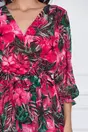 Rochie Serena cu imprimeu exotic roz si verde