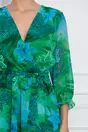 Rochie Serena verde cu animal print si flori albastre