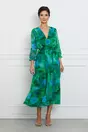 Rochie Serena verde cu animal print si flori albastre