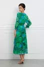 Rochie Serena verde cu animal print si flori albastre