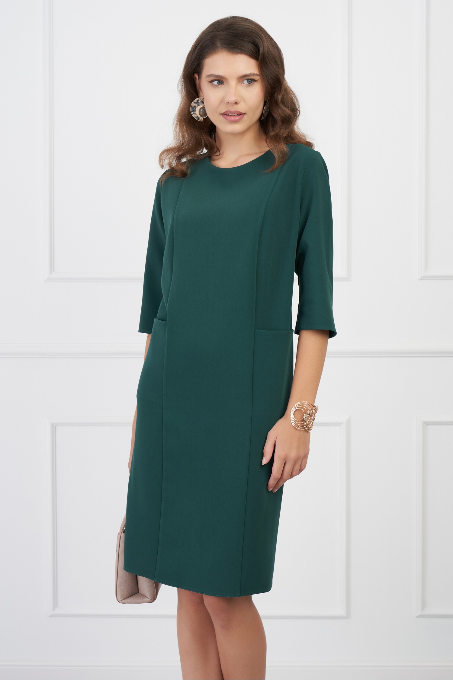 Rochie Simona verde cu buzunare